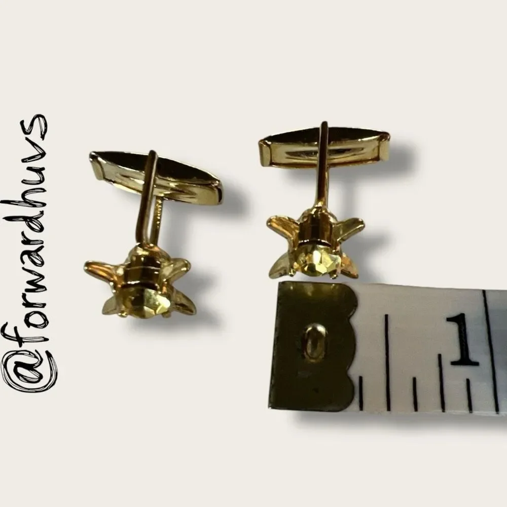 Gold Tone Vintage Cufflinks with Yellow Stones